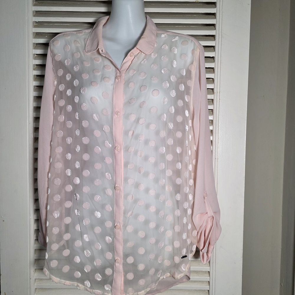 Abercrombie & Fitch Sheer Pink Polka Dot Button Down Shirt